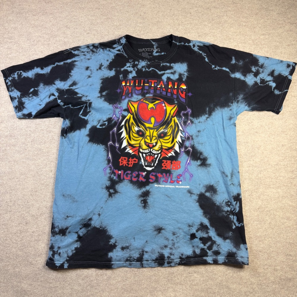 Wu-Tang Clan Tiger Style Tie Dye Graphic T-Shirt Blue Black Mens L/XL